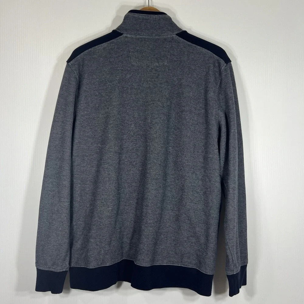 Banana Republic Men's Birdseye Full Zip Sweater‎ Size XL Preppy Gray Navy *READ*